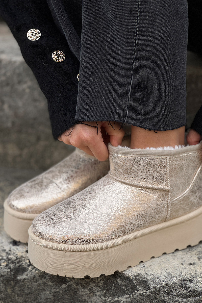 Bottes dorées fourrées basses à plateforme