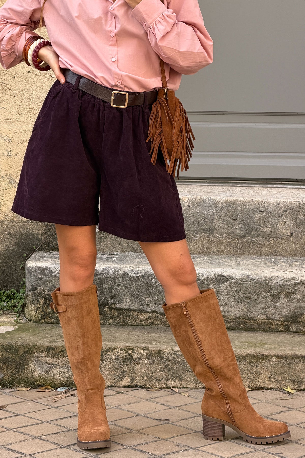 Camel Suedette Pull-On Boots with Buckle