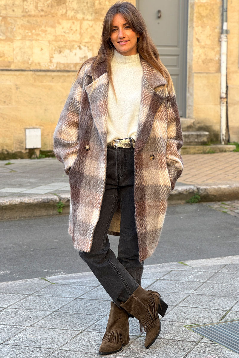 Bottes marron kaki à talon avec franges style indien