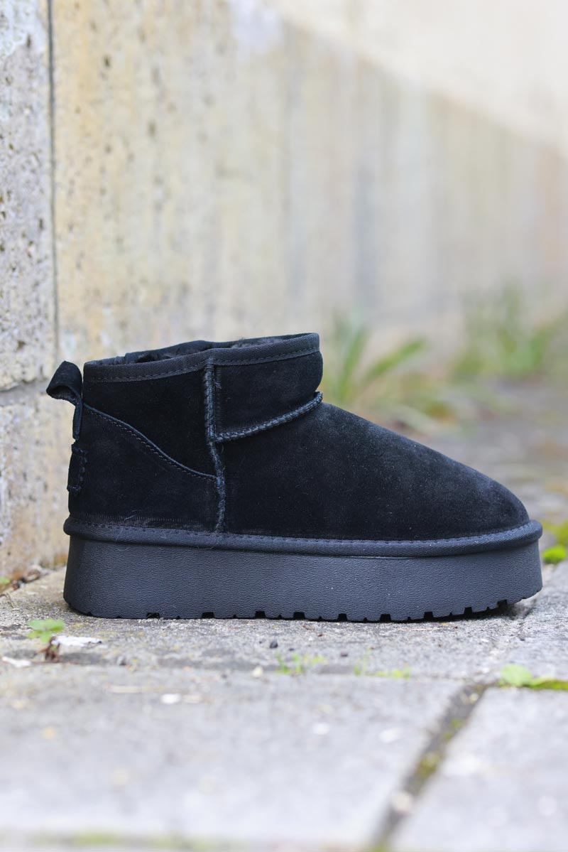 Emma Black Genuine Suede Platform Mini Boots