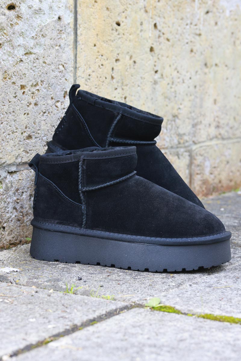 Emma Black Genuine Suede Platform Mini Boots