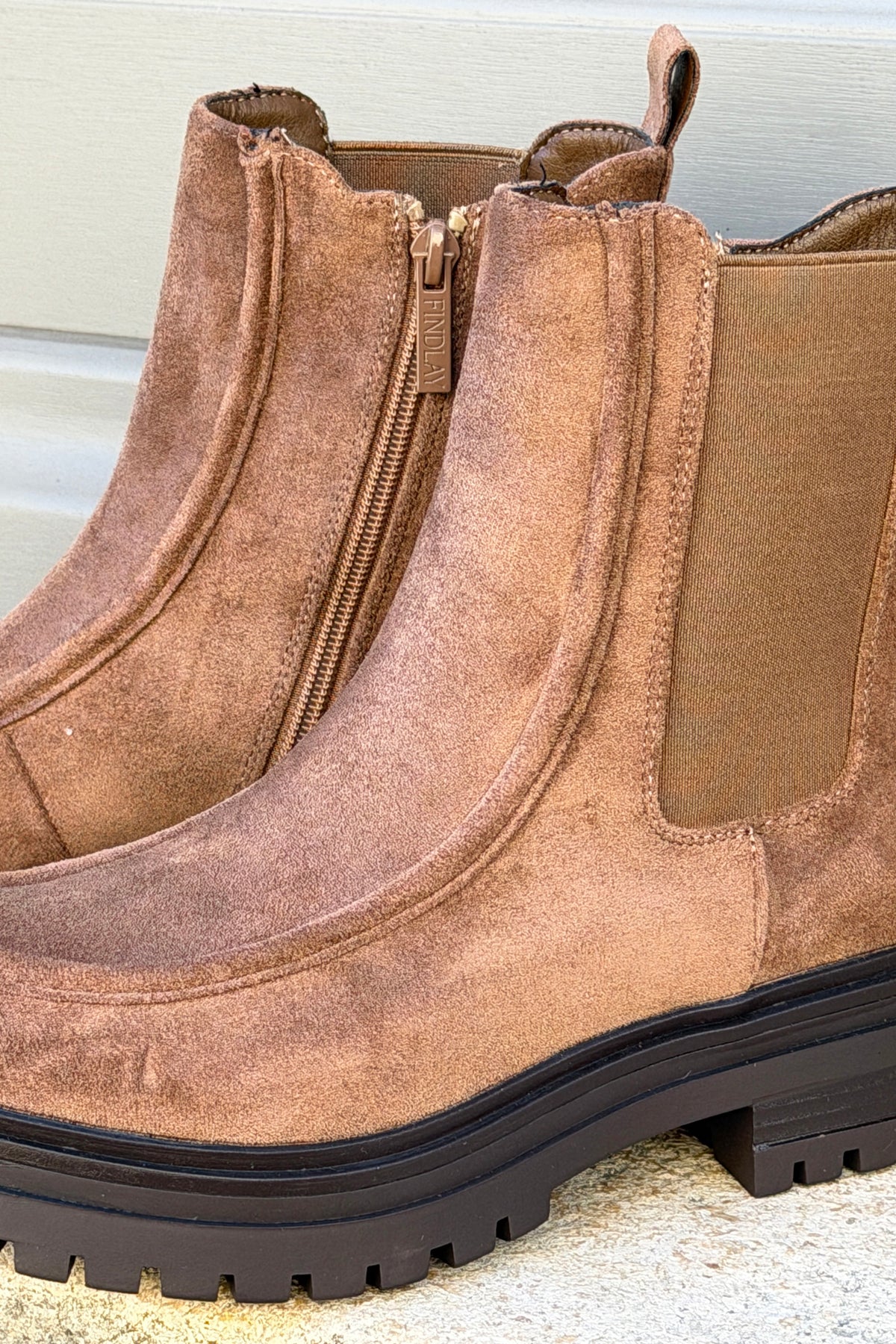 Taupe Suedette Stretch Lug Sole Boots