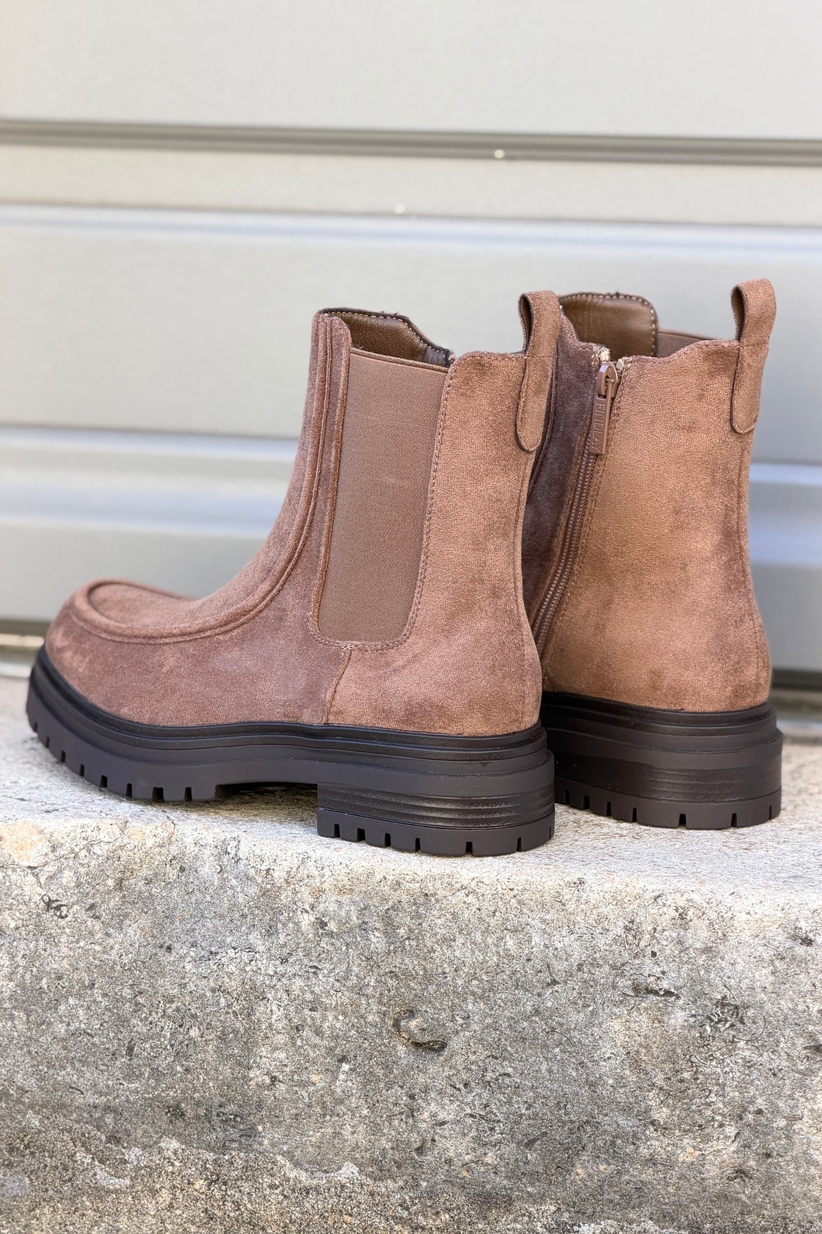 Taupe Suedette Stretch Lug Sole Boots