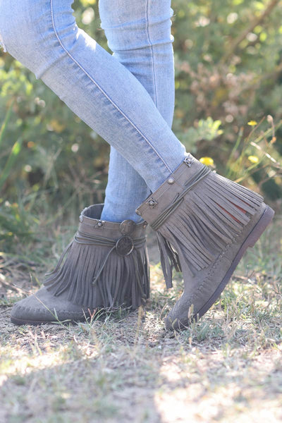 Khaki suedette tassel indian style ankle boots