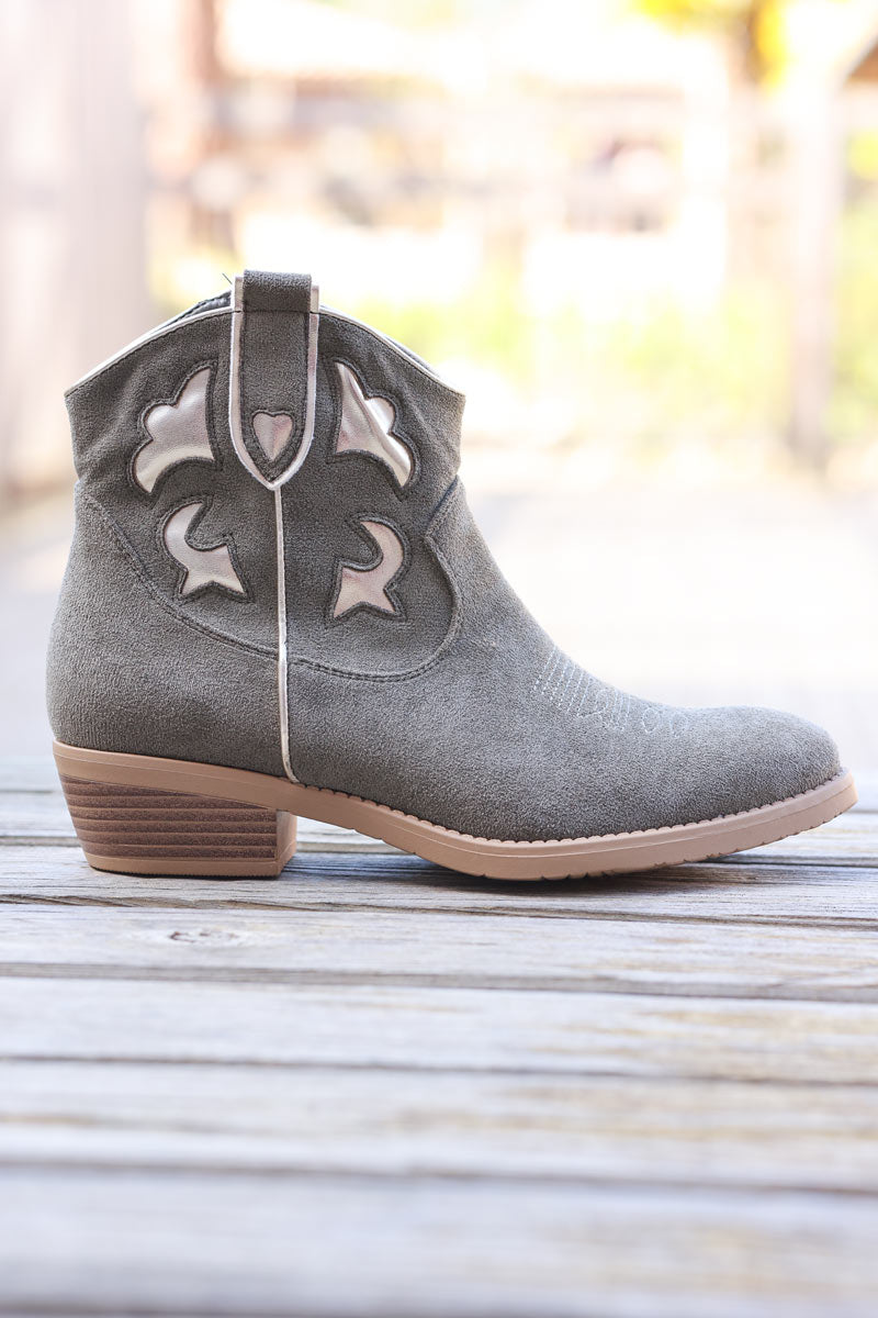 Soft suedette khaki and gold cowboy ankle boots