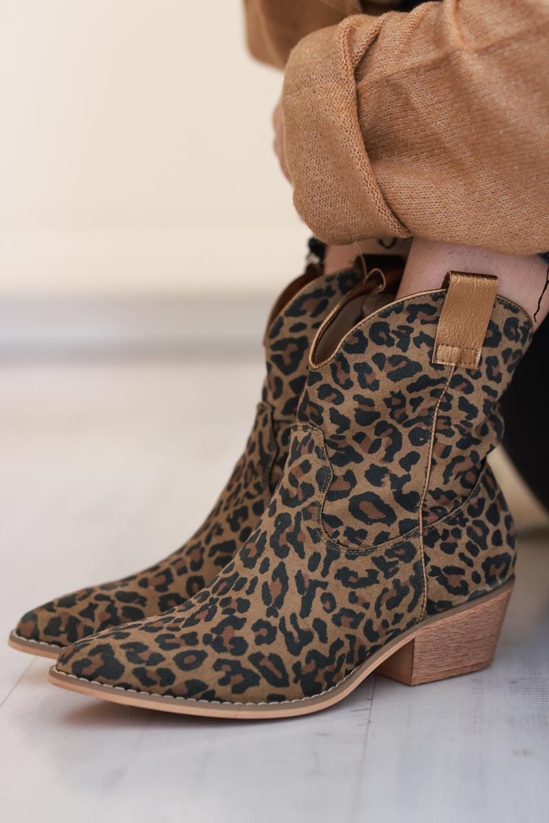 Leopard Sueded Cowboy Ankle Boots