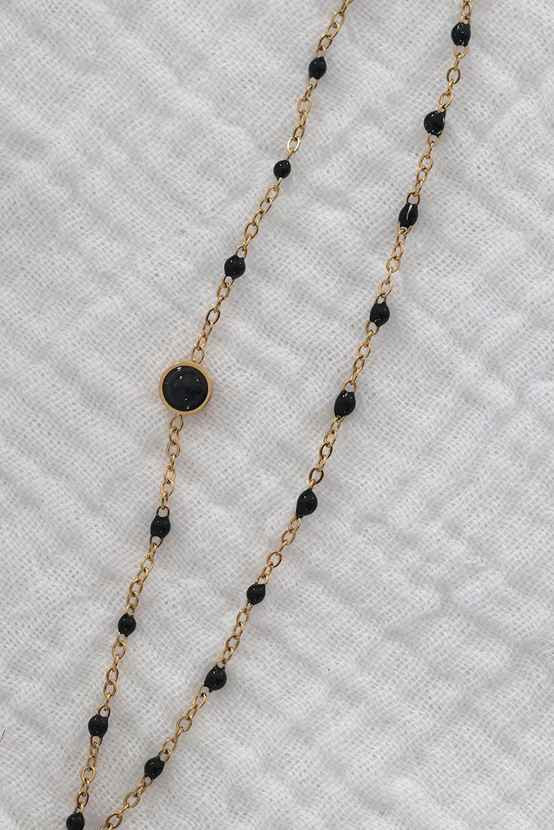 Bracelet double maille dorée petite perle pierre agate noire bijoux femme G127