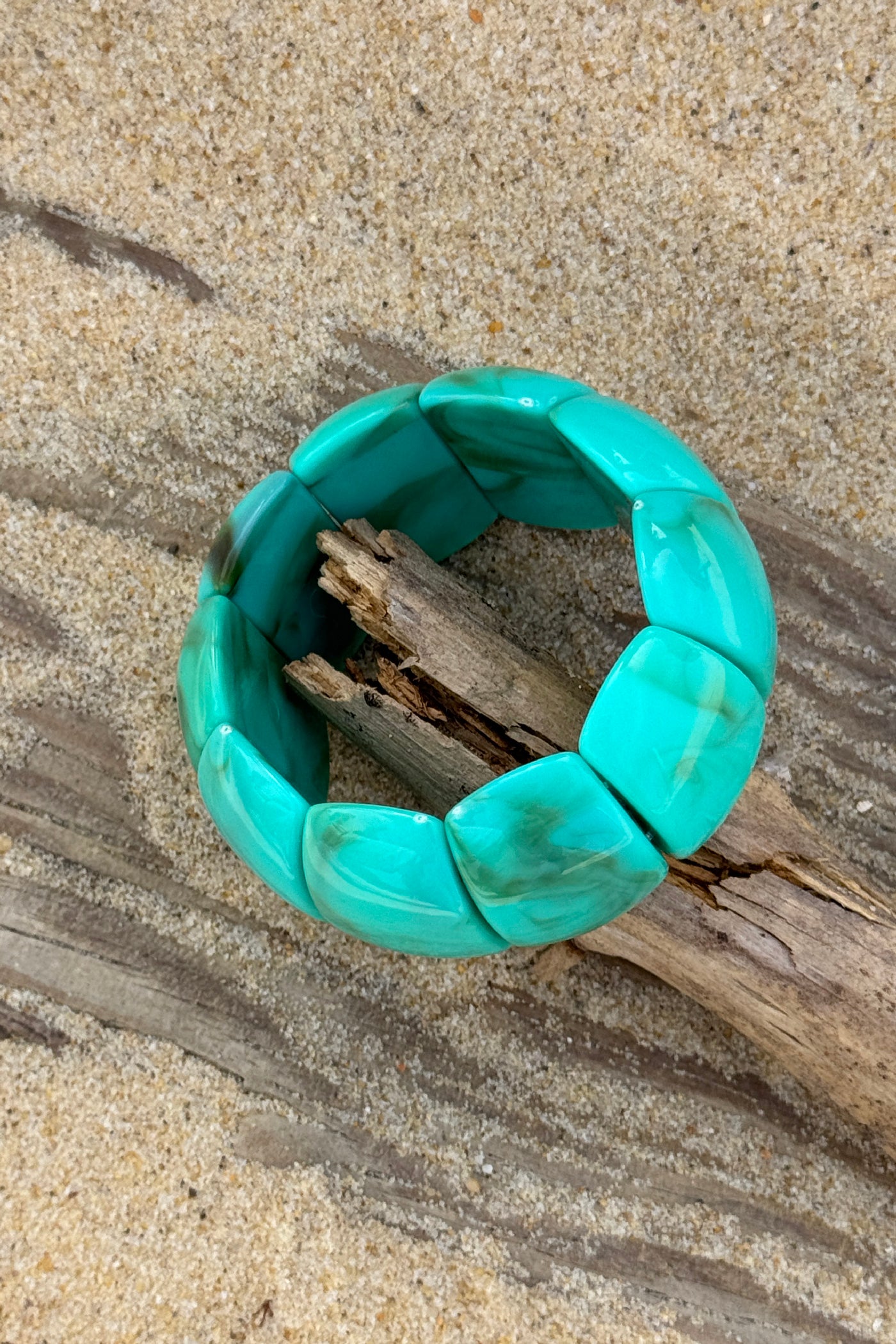 Bracelet élastique en résine turquoise effet jonc