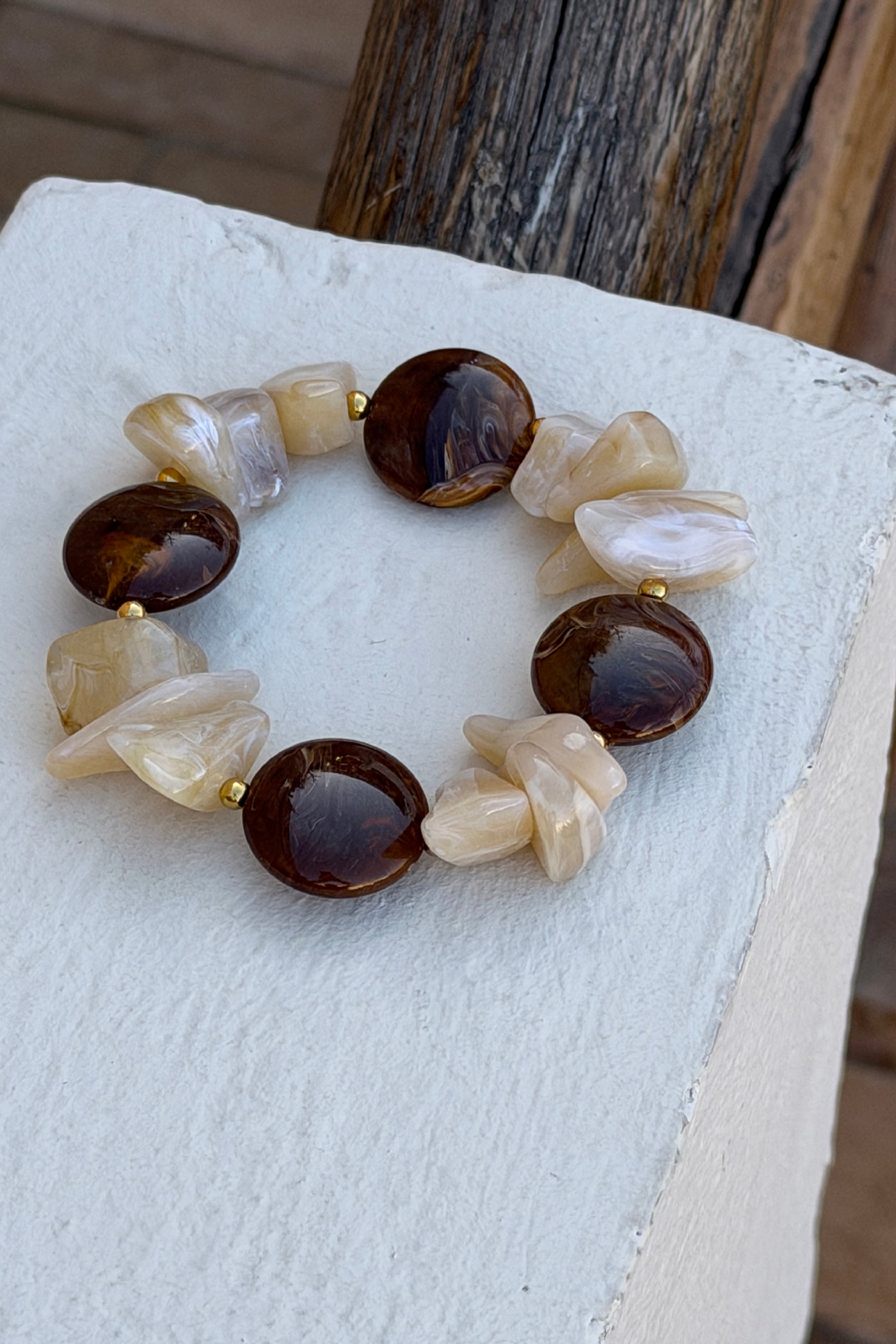 Brown Marbled Bead Statement Bracelet