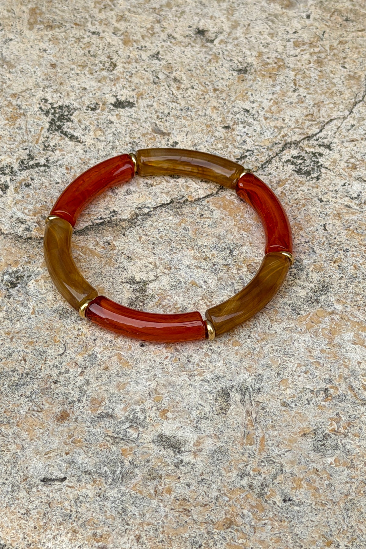 Burnt Orange Marbled Tube Bead Bracelet