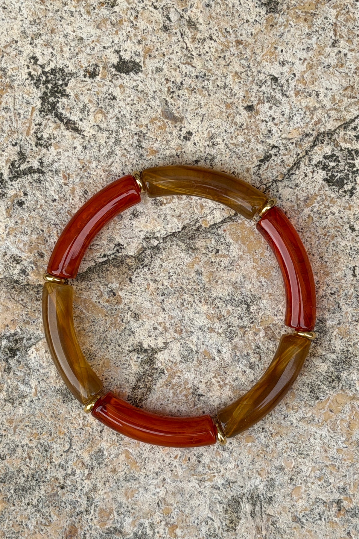 Burnt Orange Marbled Tube Bead Bracelet