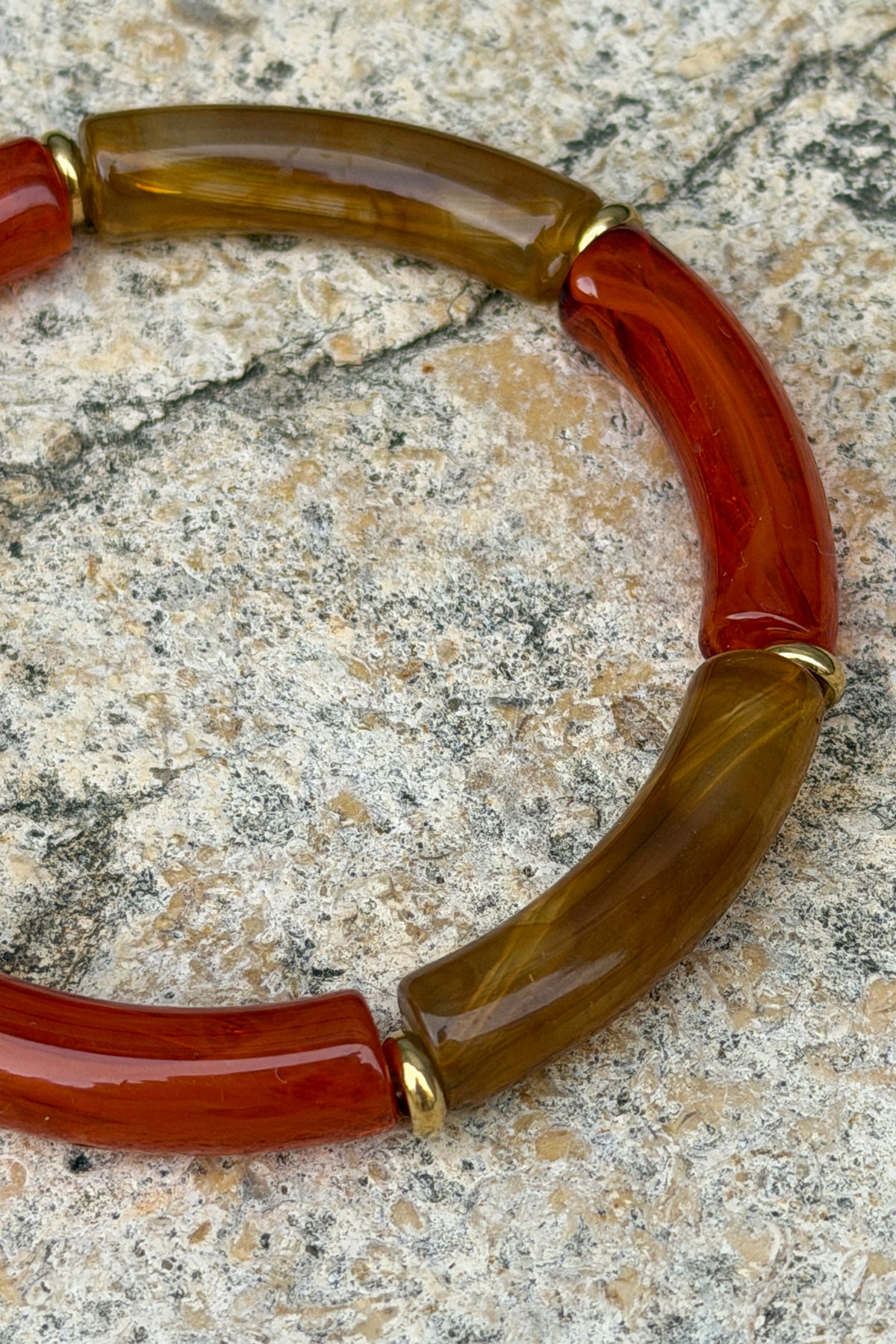 Burnt Orange Marbled Tube Bead Bracelet