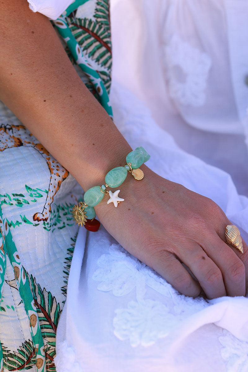 Jade Glass and Sea Charms Bracelet