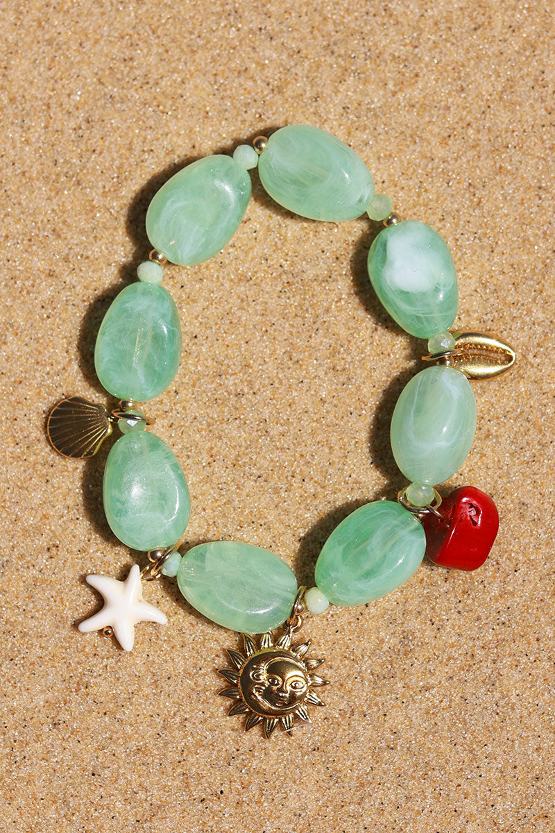 Jade Glass and Sea Charms Bracelet