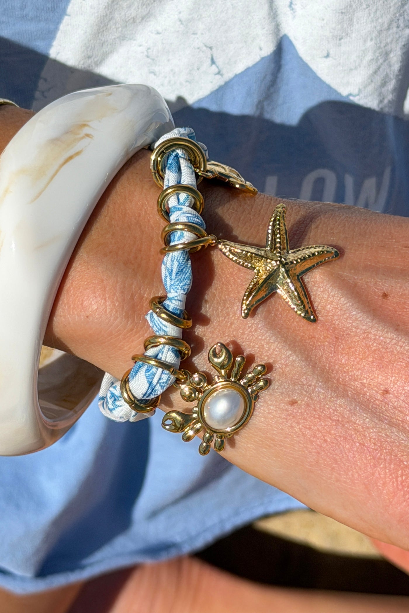 White Fabric Beach Charm Bracelet