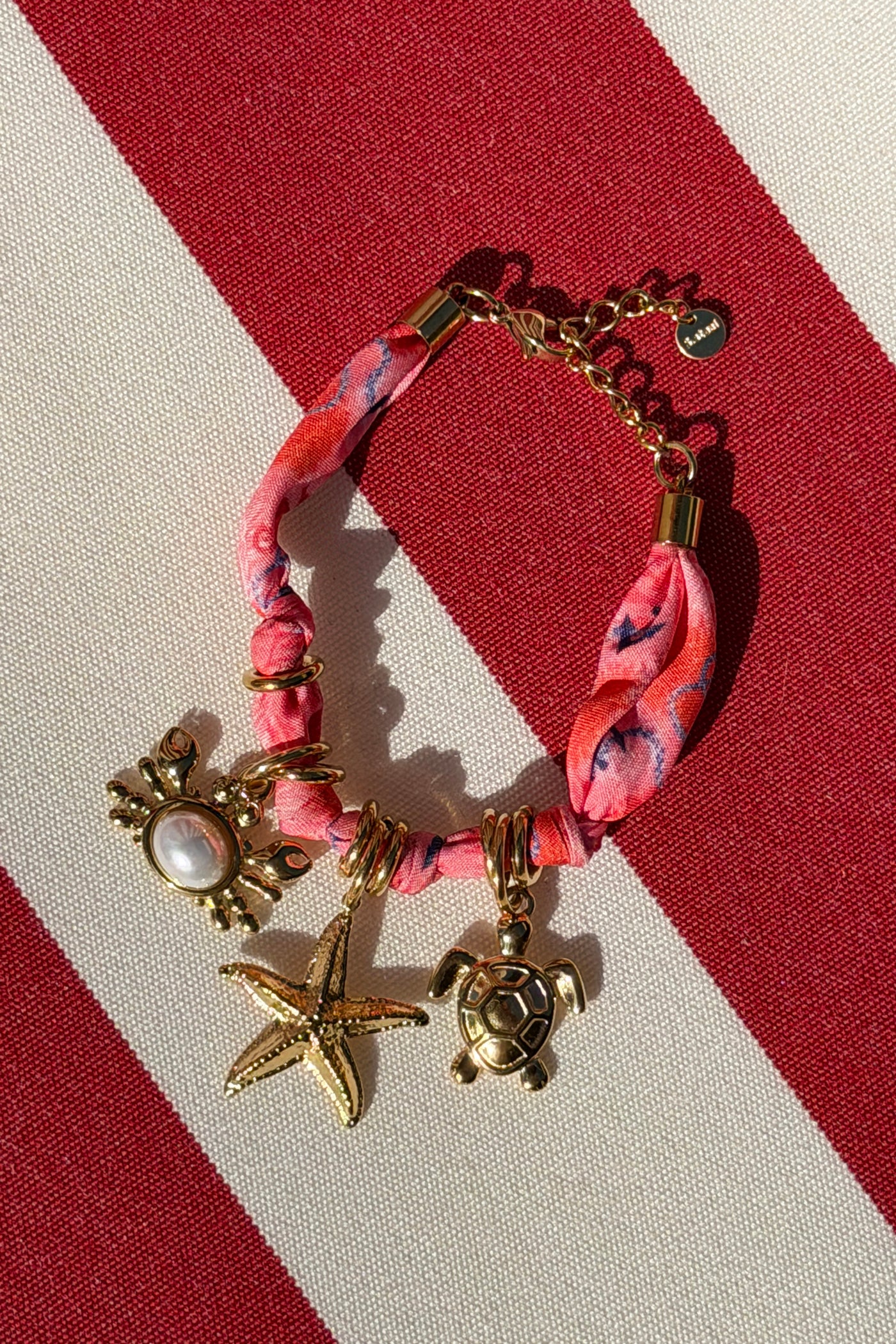 Pink Fabric Beach Charm Bracelet
