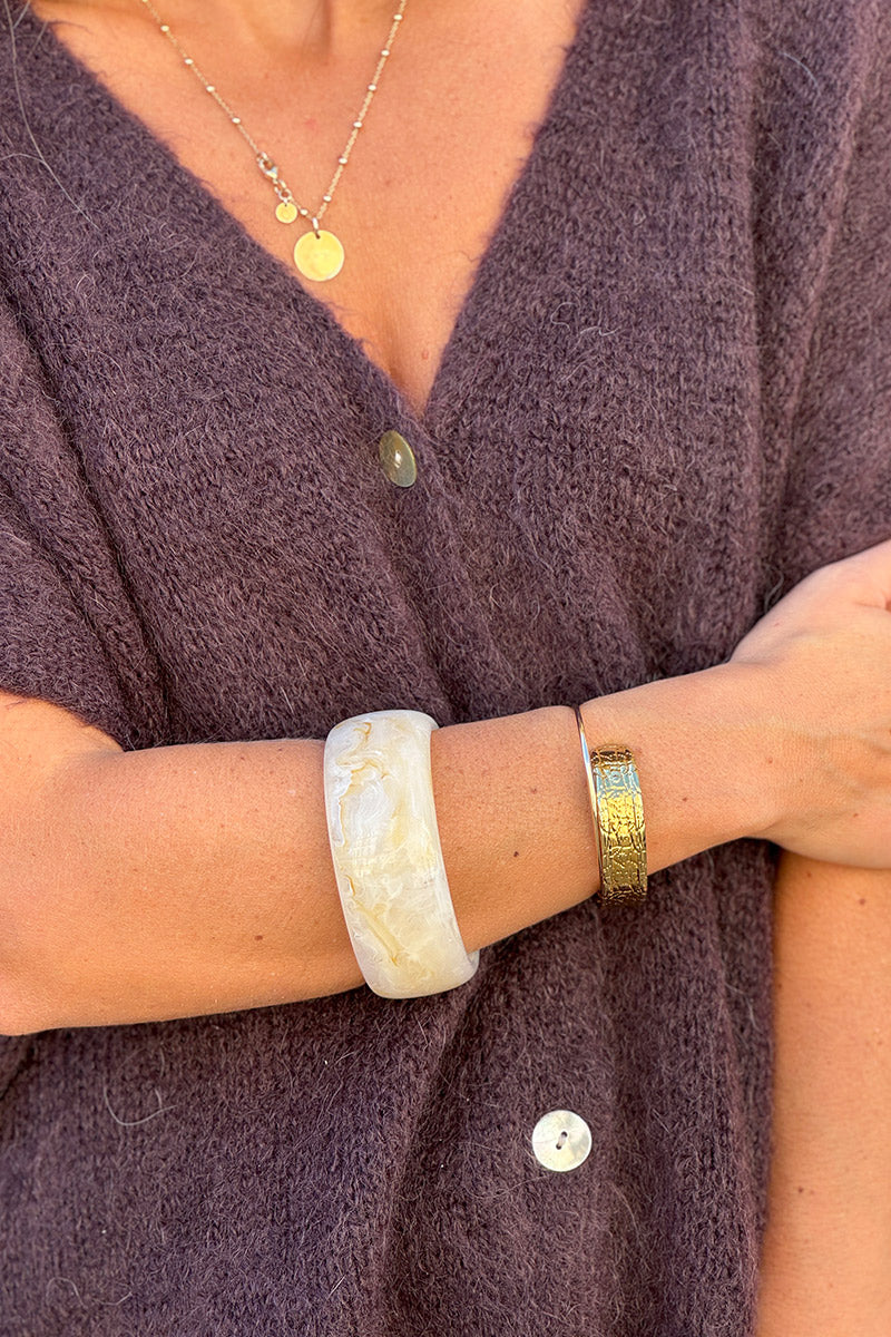 Bracelet jonc en résine marbré beige