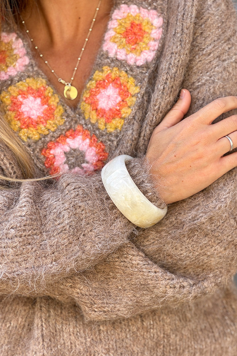 Bracelet jonc en résine marbré beige