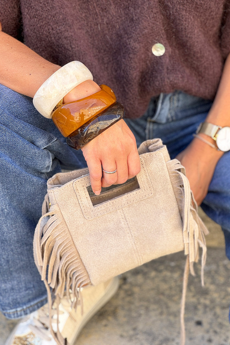 Bracelet jonc en résine marbré beige