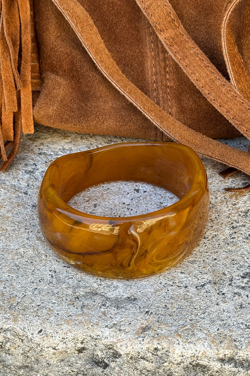 Bracelet jonc en résine marbré camel caramel