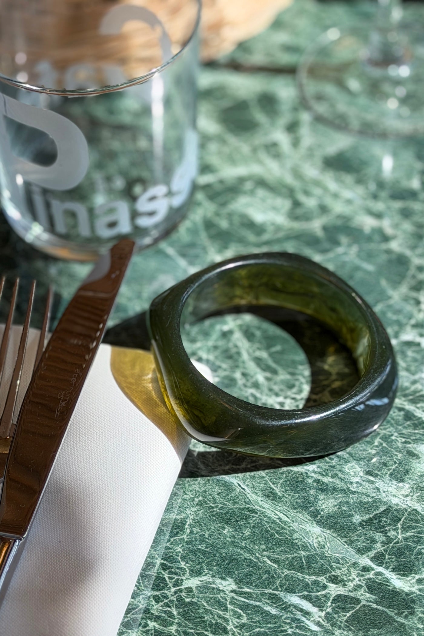 Dark Green Marbled Lucite Square Bangle