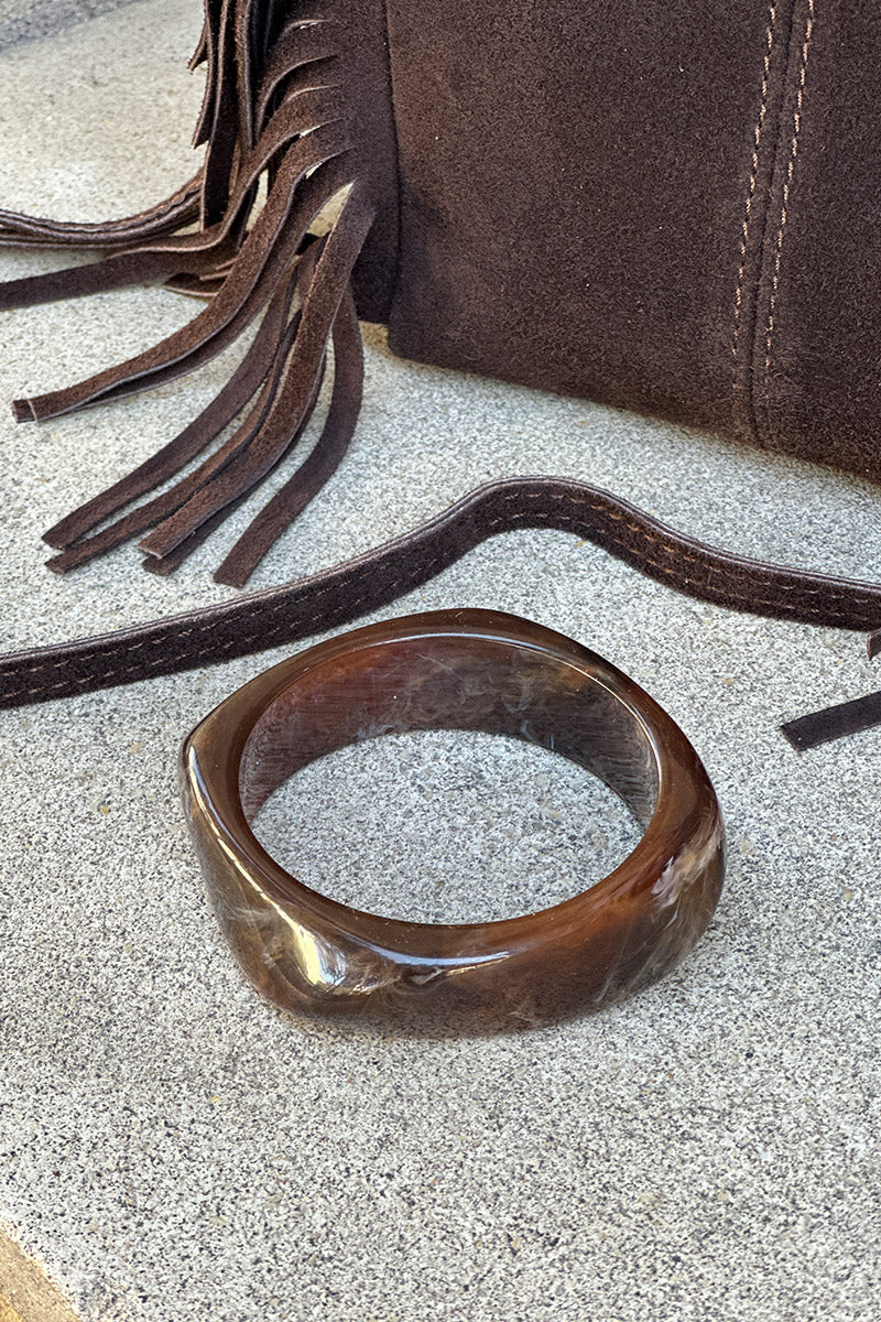 Bracelet jonc en résine marbré marron