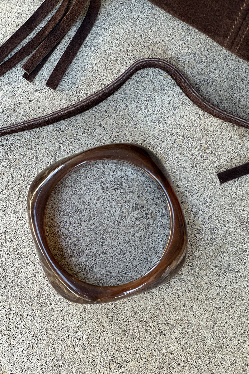 Bracelet jonc en résine marbré marron