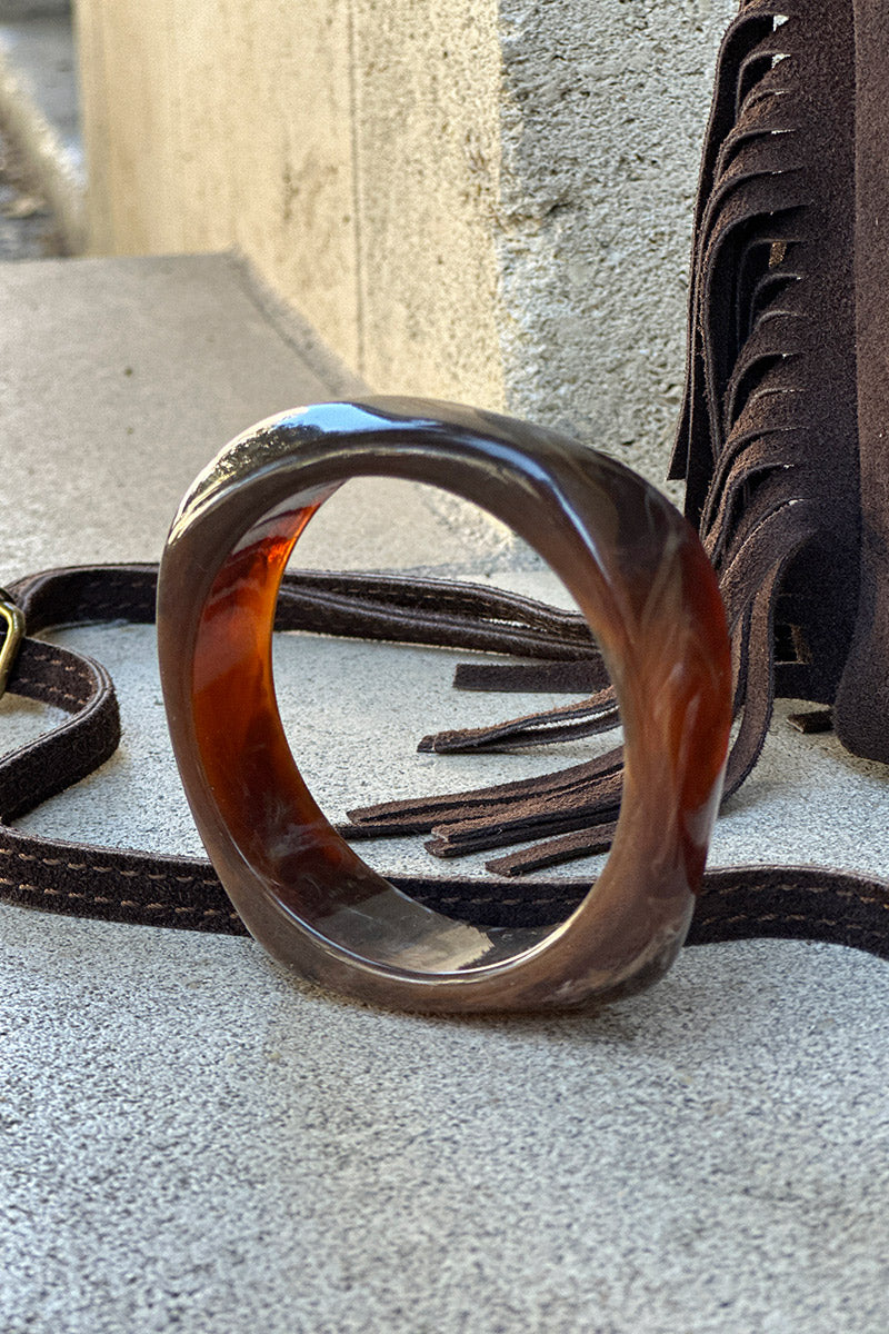 Bracelet jonc en résine marbré marron