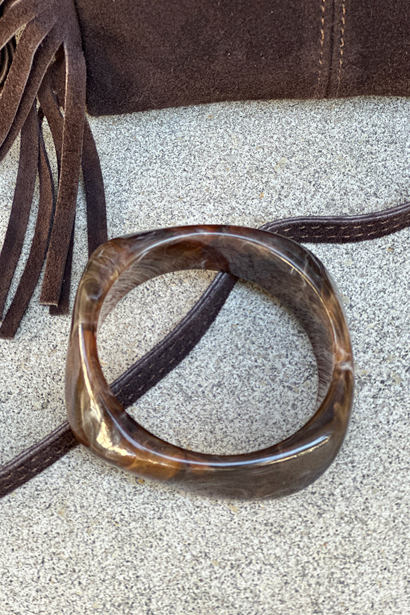 Bracelet jonc en résine marbré marron