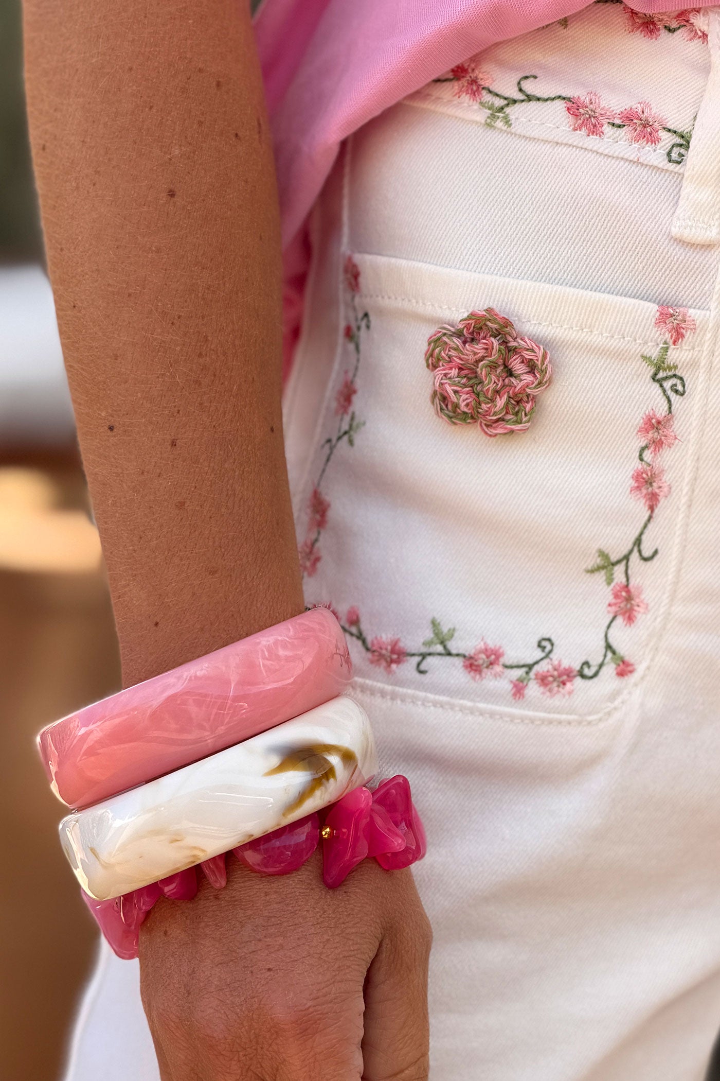 Pink Geo Chunky Lucite Bangle