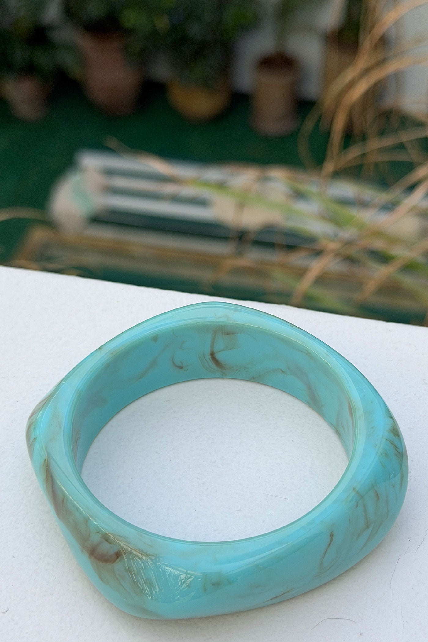 Turquoise Marble Geo Chunky Lucite Bangle