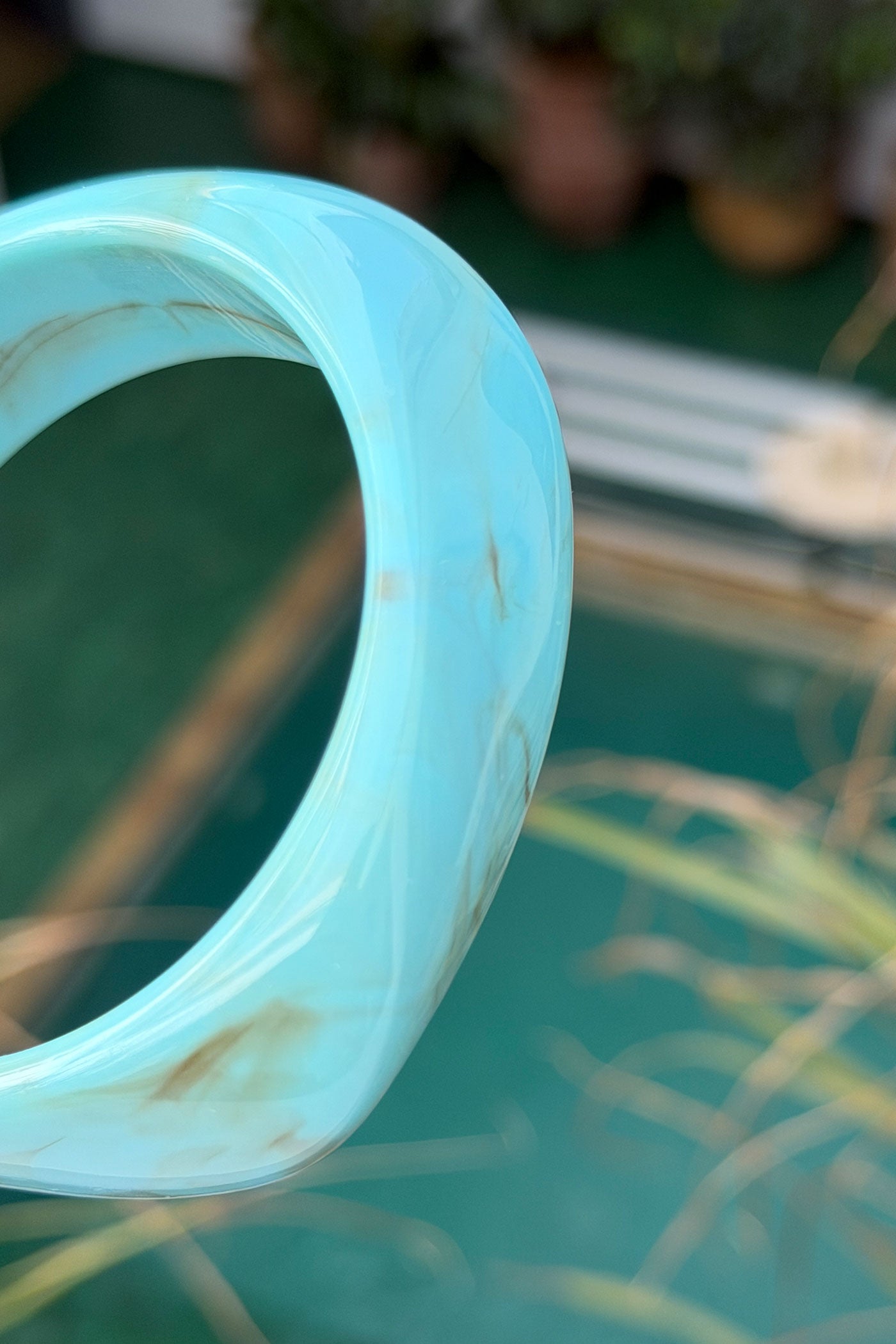 Bracelet jonc en résine marbré turquoise