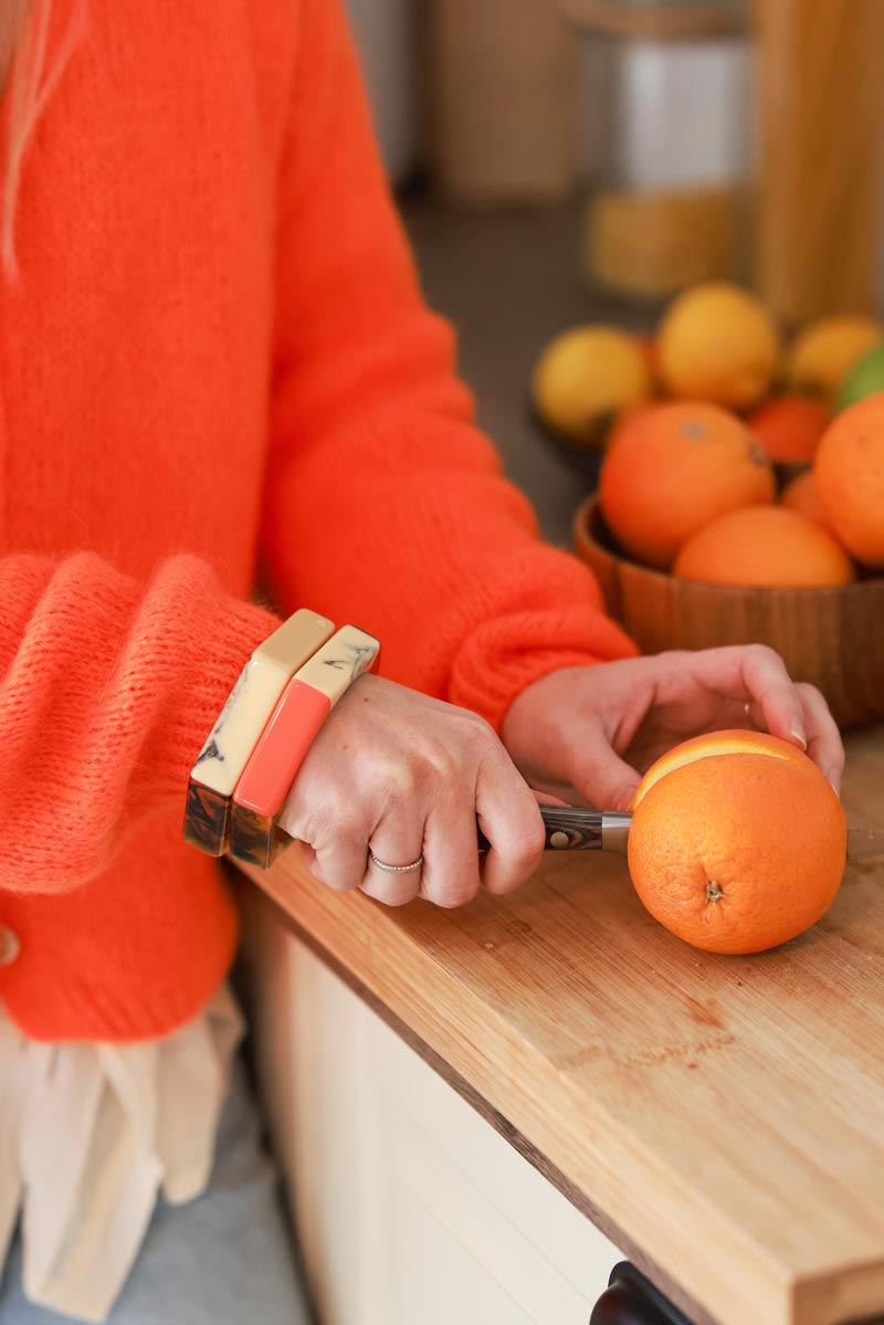 Bracelet jonc hexagone en résine écaille et orange