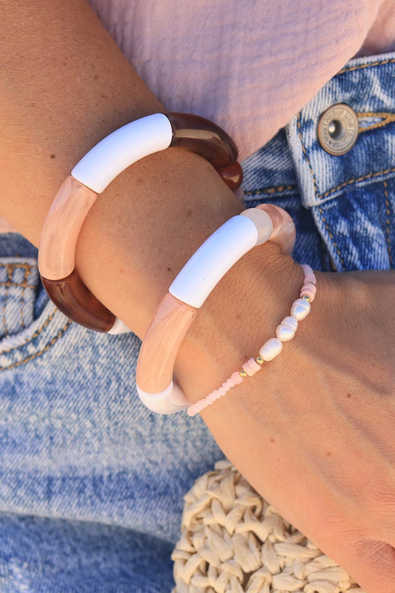 Bracelet perles roses et nacrées blanches