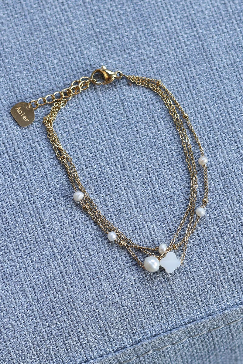 Trio fine gold chain bracelet with pearl details
