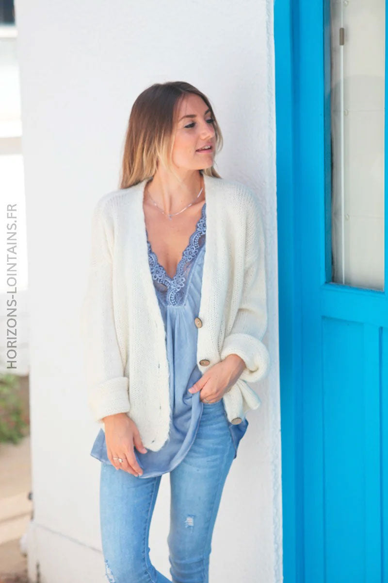 Dusty blue v-neck camisole with lace straps