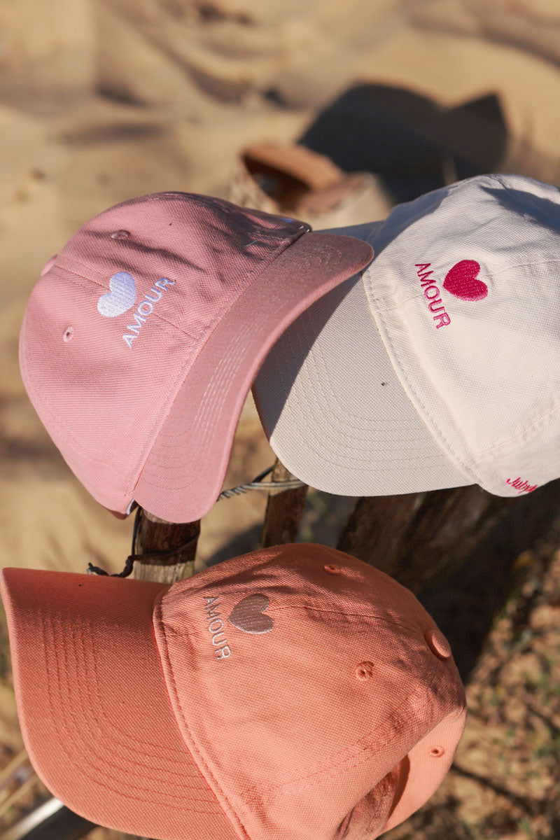 Casquette rose réglable pour femme broderie cœur Amour blanc