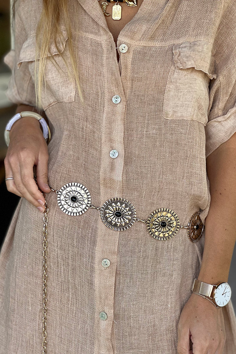 Goldtone Sunburst Medallion Chain Belt