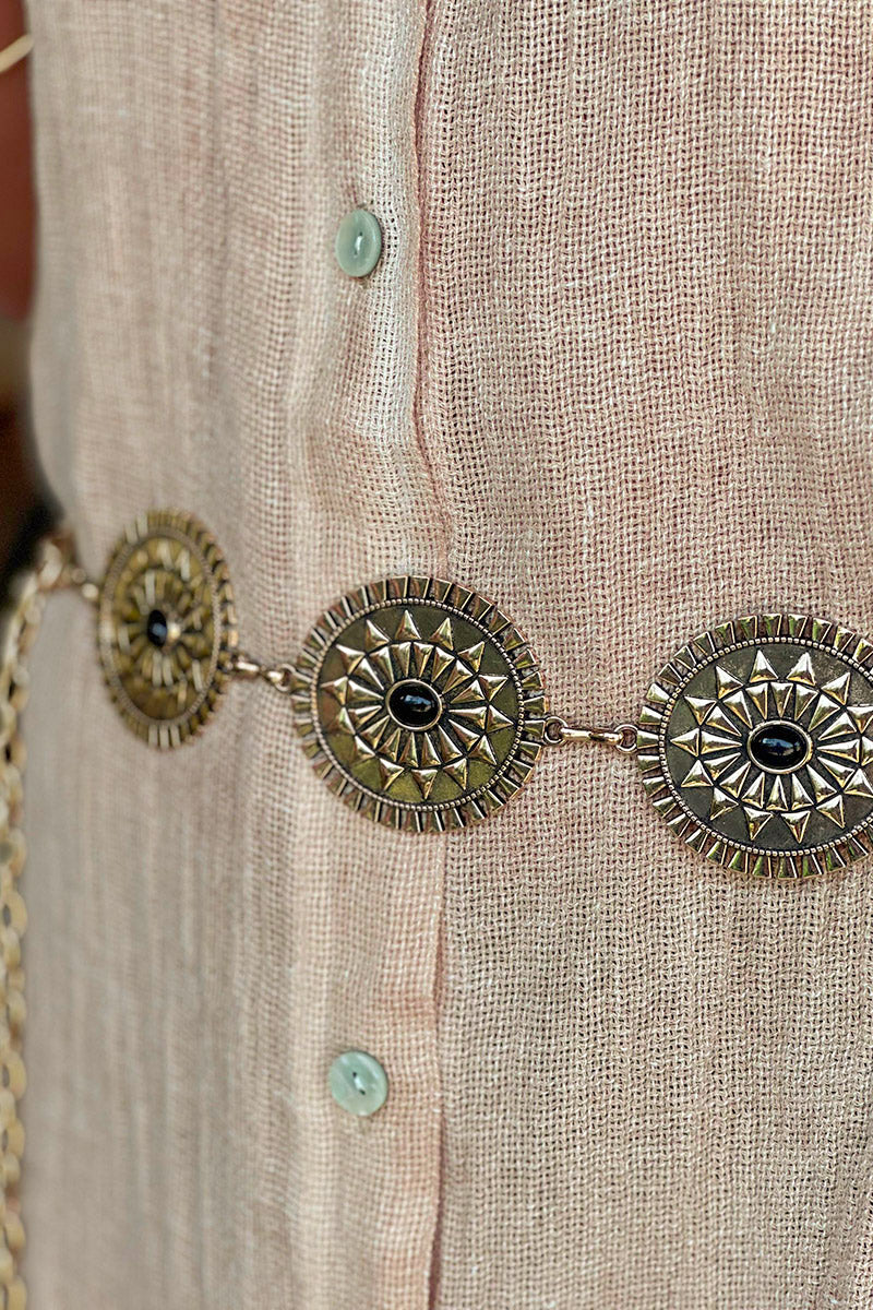 Goldtone Sunburst Medallion Chain Belt