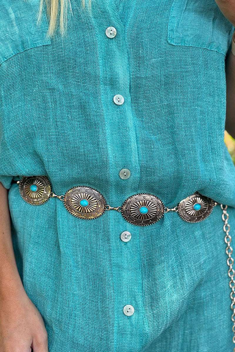 Antique Goldtone Sunburst Oval Medallion Chain Belt