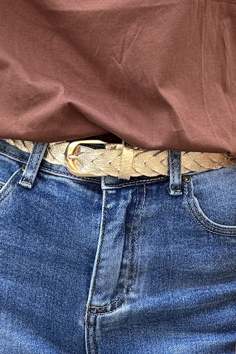 Gold Braided Leatherette Belt
