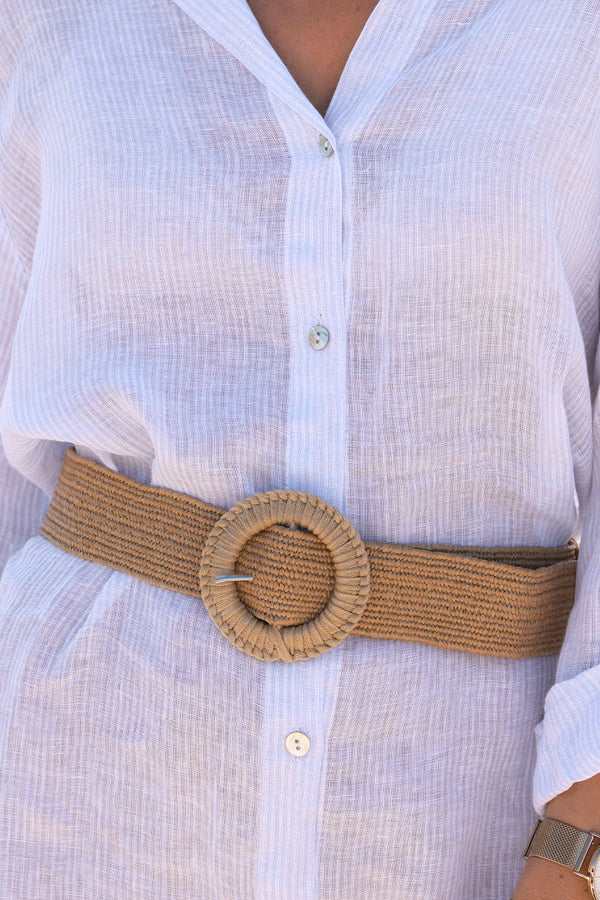 Ceinture élastique style raphia boucle ronde en corde