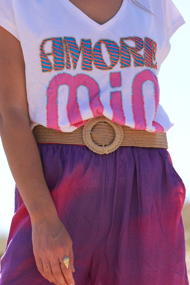 Ceinture élastique style raphia boucle ronde en corde