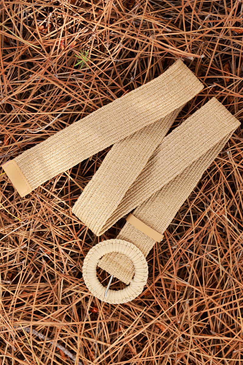 Ceinture élastique style raphia boucle ronde en corde