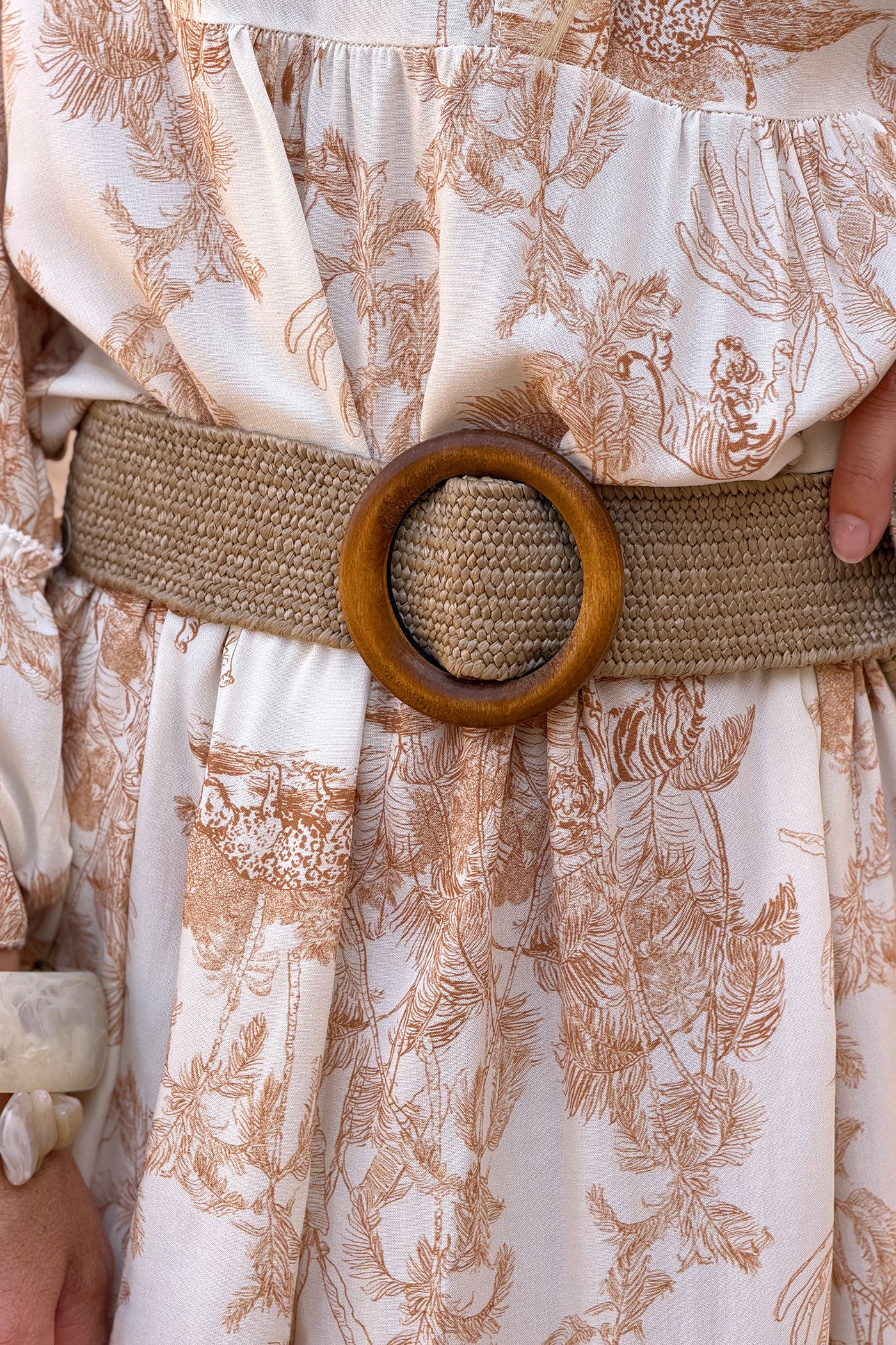 Ceinture élastique large style raphia boucle ronde en bois