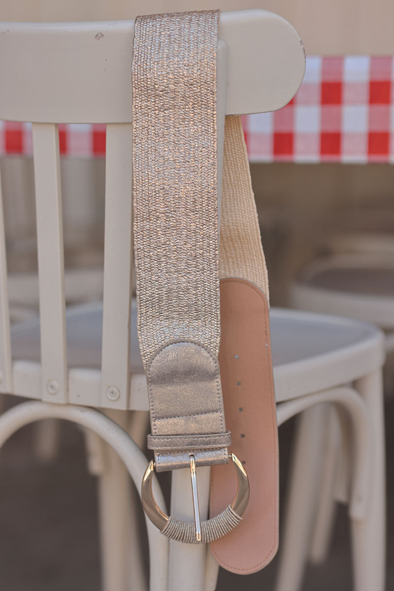 Ceinture élastique style raphia doré boucle fils gold