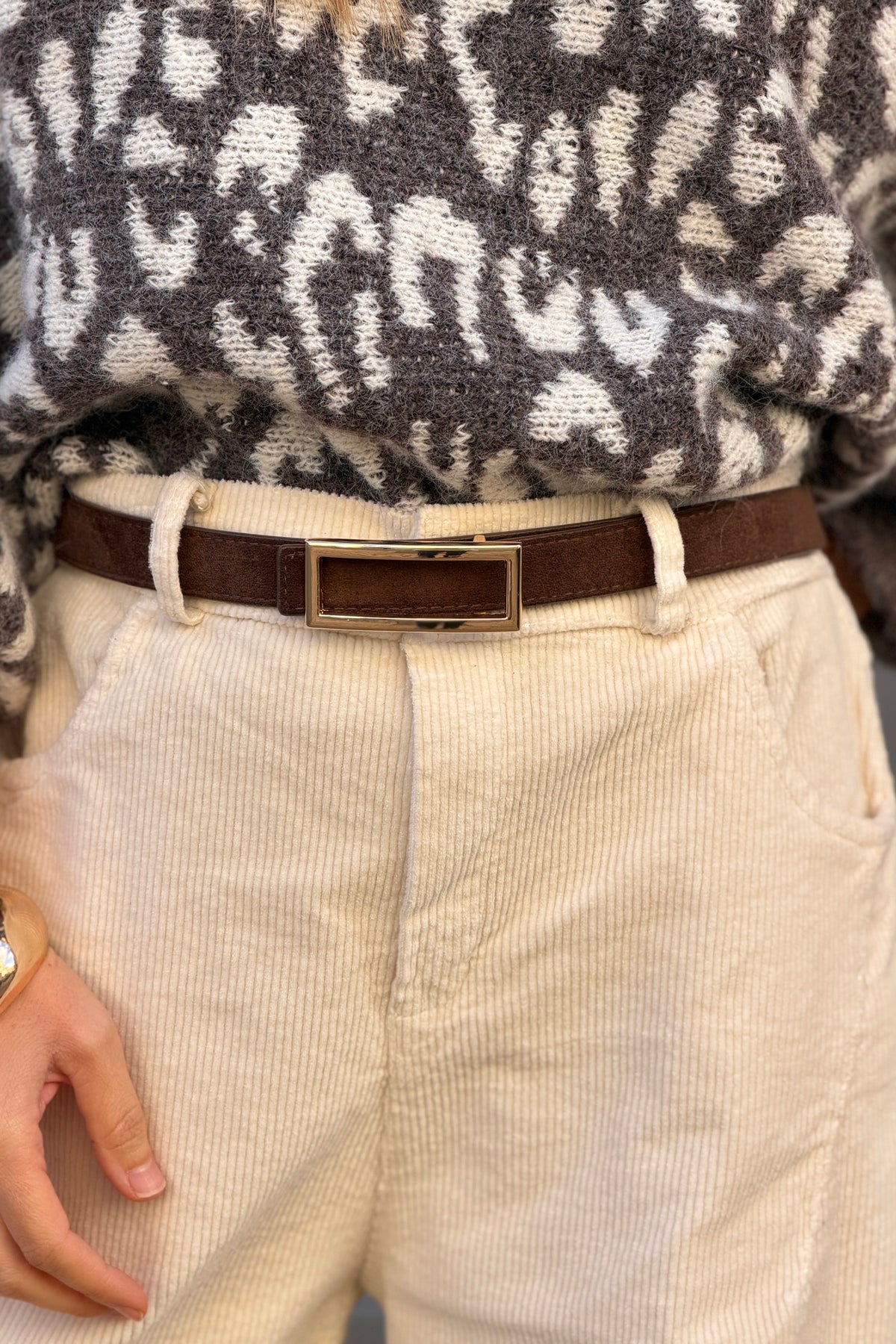 Ceinture marron réversible suédine ou lisse à boucle rectangulaire dorée