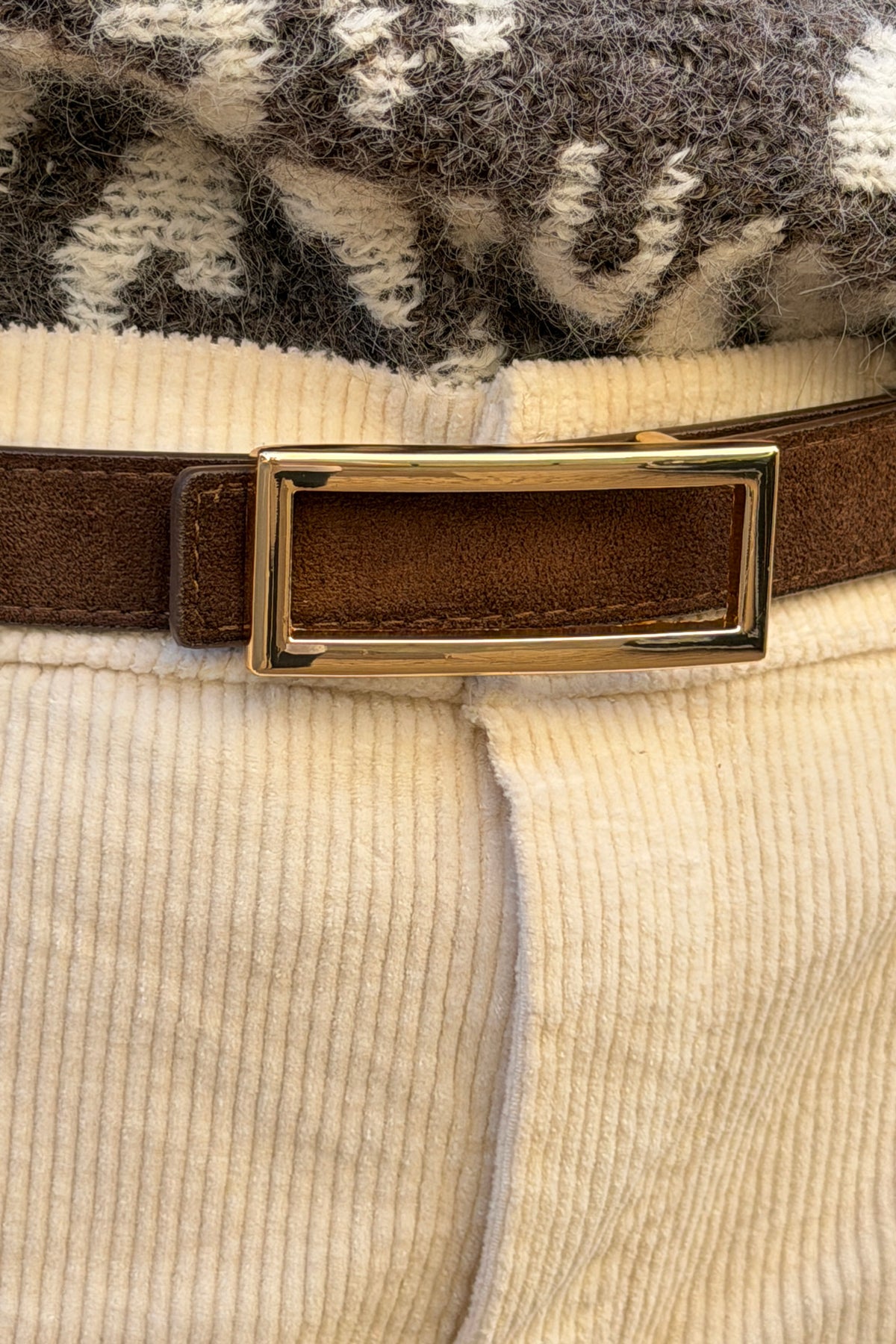 Ceinture marron réversible suédine ou lisse à boucle rectangulaire dorée