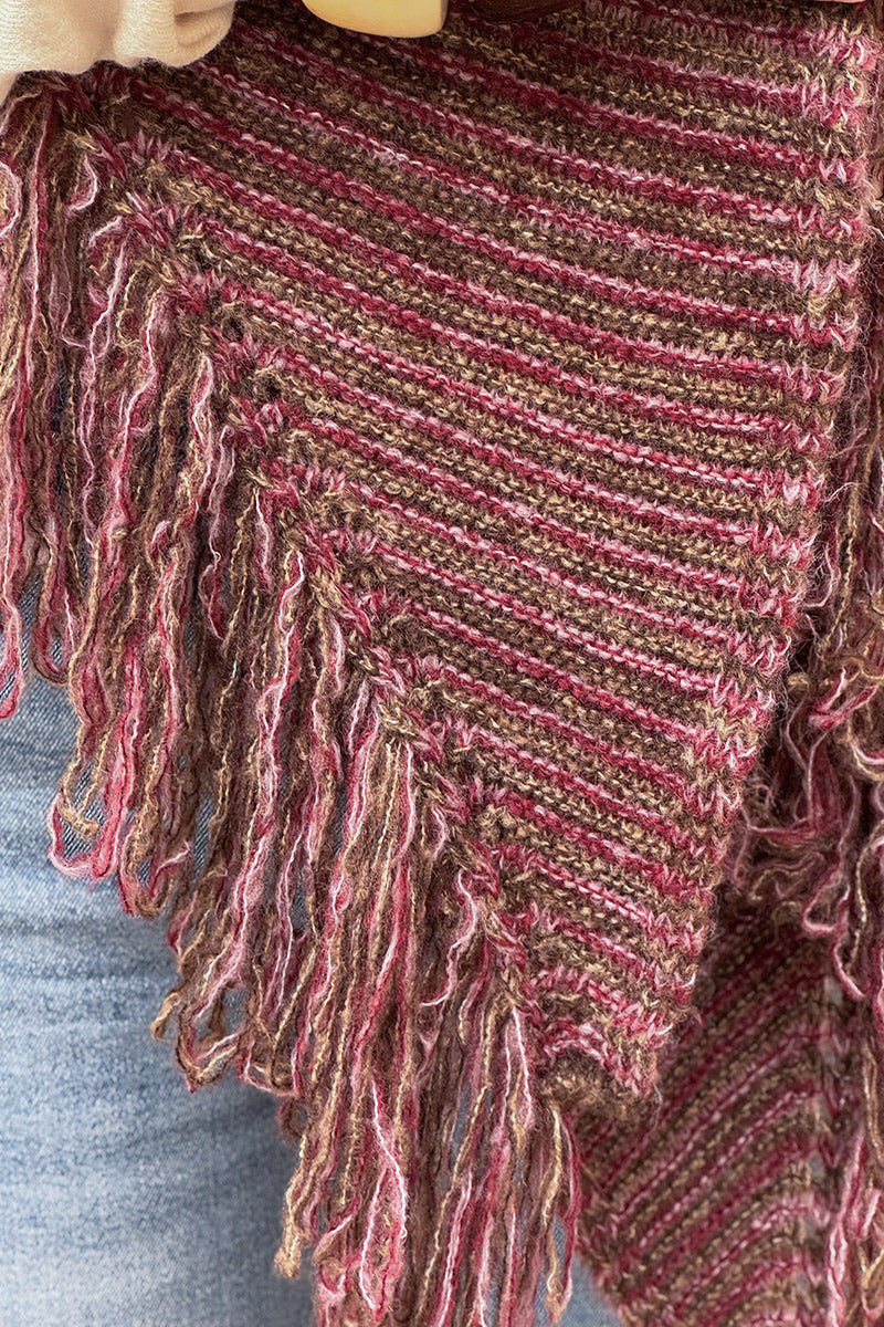 Châle à franges en maille chinée aubergine