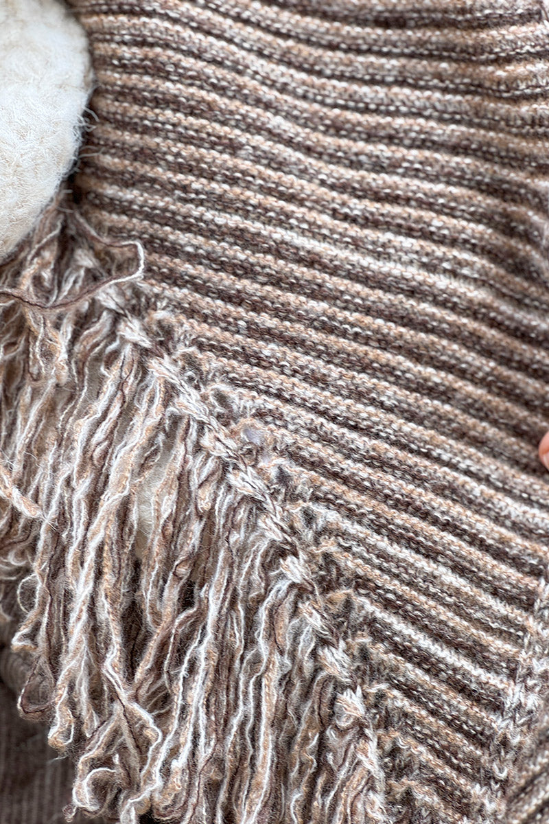 Taupe Fringe Blanket Knit Poncho